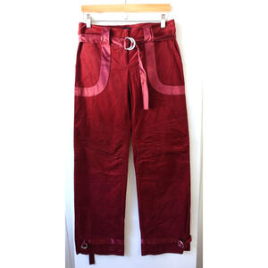 Bebe Pants Womens 8 Burgundy Red Stretch Utility Cargo Satin Trim Belted Mid Y2K